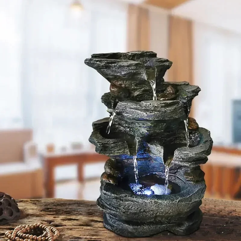 Relaxing water Sound 5-Step Rock Falls Indoor Waterfall garden outdoor decor  rock tabletop fountain with led Light