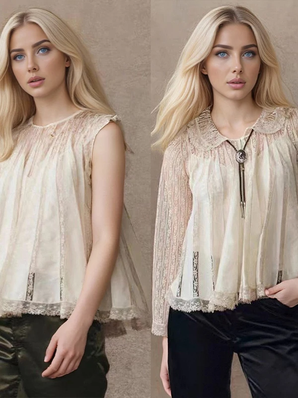

Elegant Doll Collar Lace Patchwork Umbrella Loose Sweater French Style Long Sleeve Women's Top Quality Craftsmanship