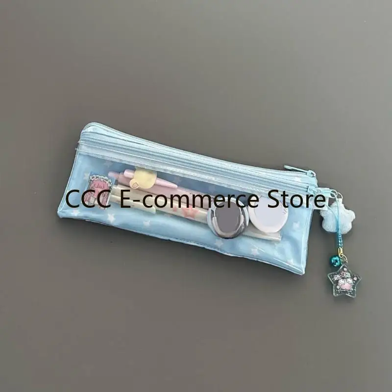 Star Print Pencil Case Double Layered Pen Case Pen Pouches with 2 Compartments R58A