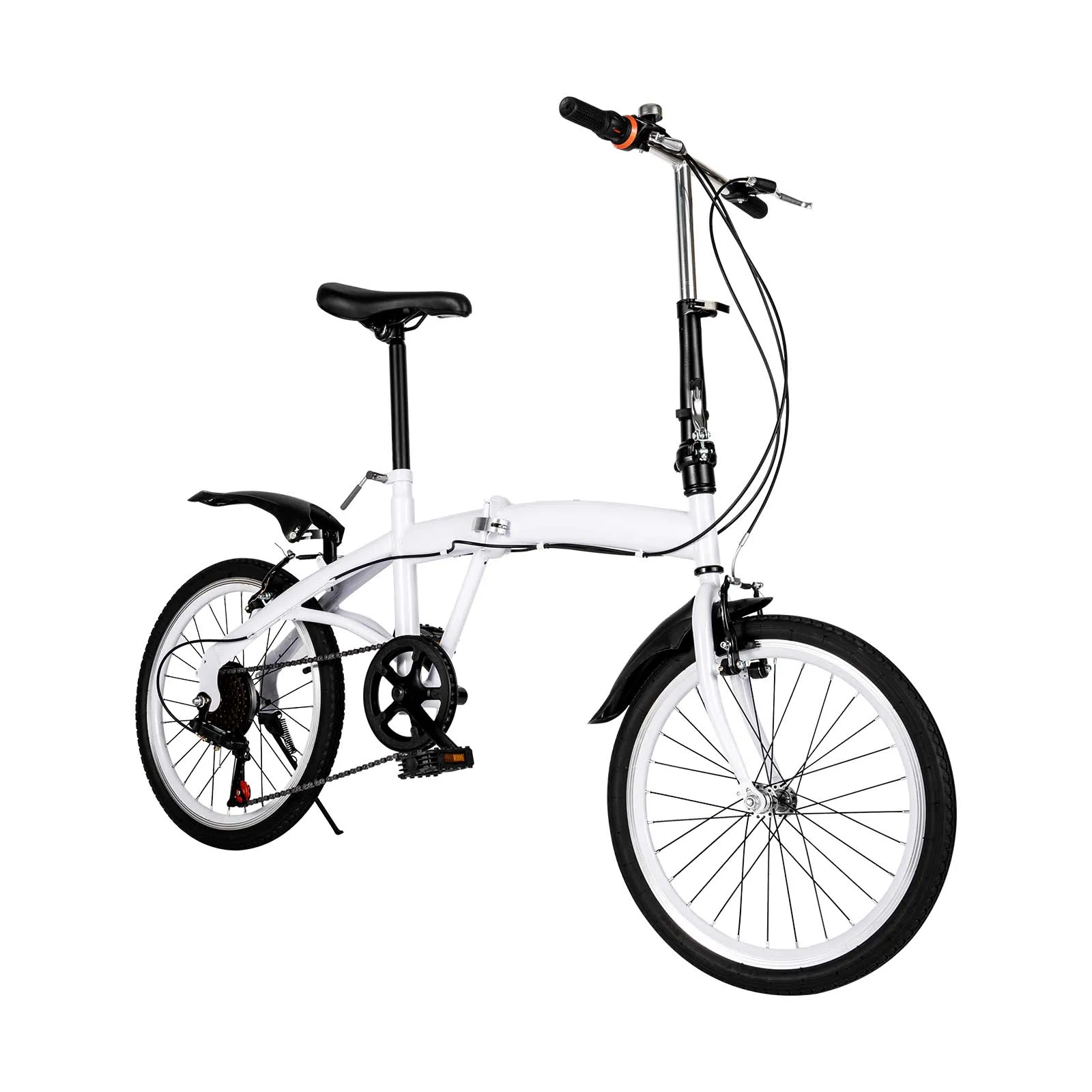 

White Folding Bicycle 20 Inch 6 Speeds Portable Bicycle Adjustable Anti-slip Armrest Outdoor Bicycles 198lbs