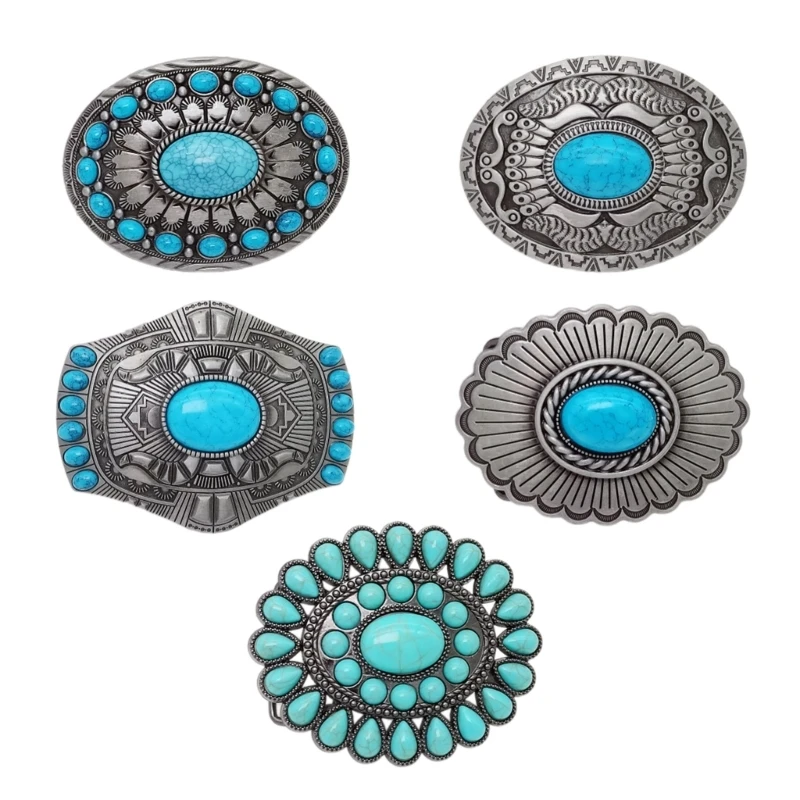 

Ethnic Turquoise Relief Floral Pattern Belt Buckle Delicate Belt Buckle Replace Waistband Accessories Adult Rock Buckle