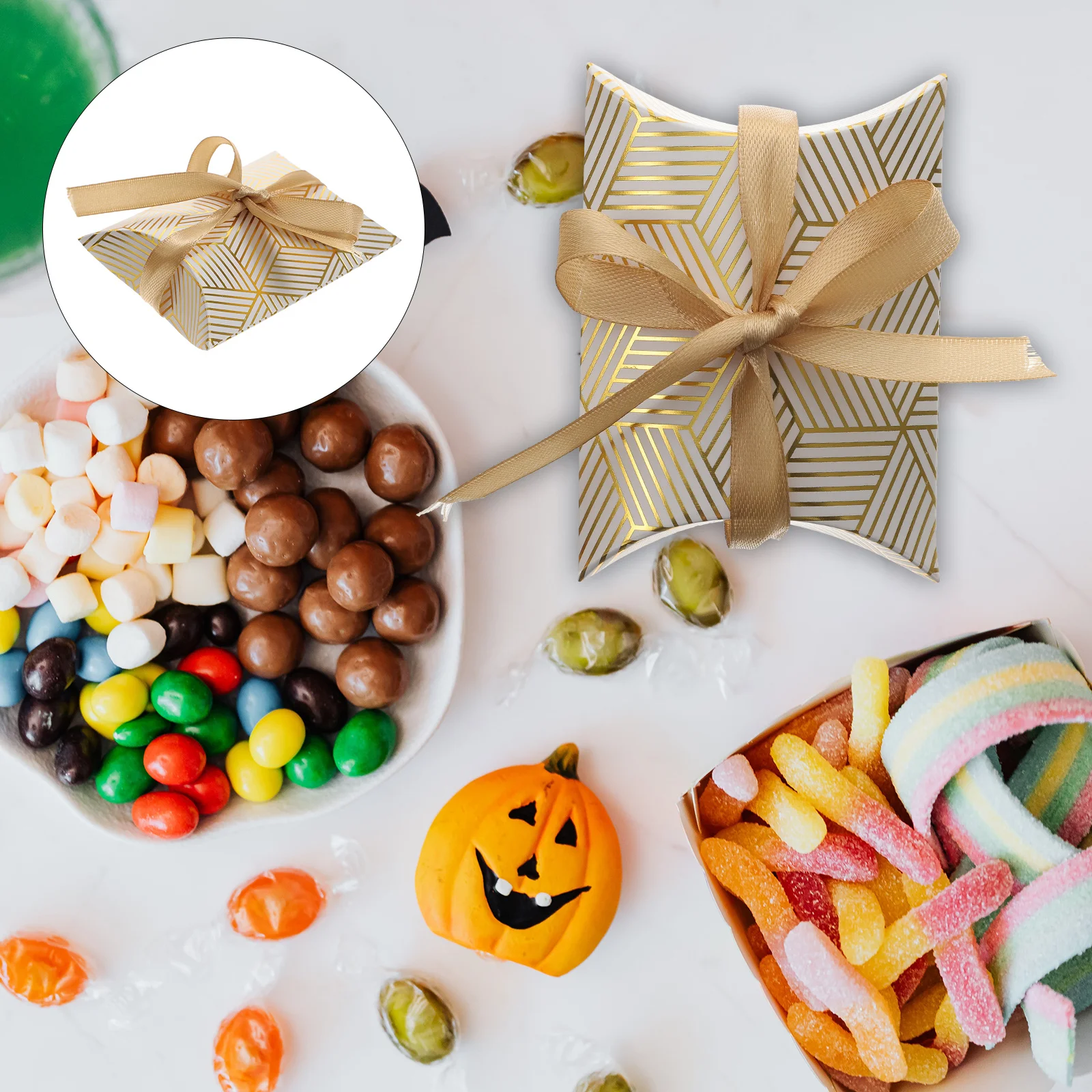 

50Pcs Gold Foil Decorated Gift Boxes Compact Candy Containers Ideal for Holiday Festival Party Favor Present