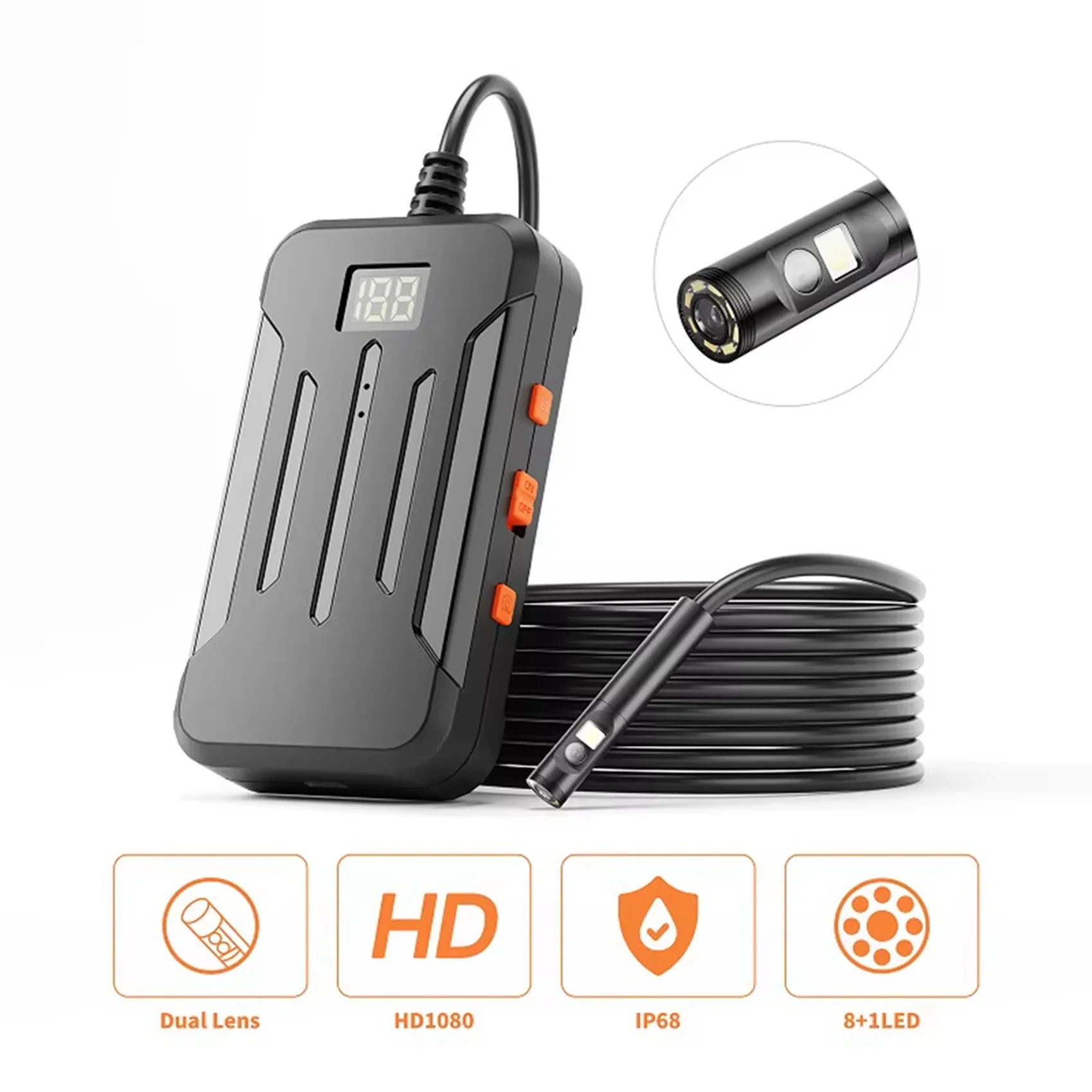 SQPP-2X F300 Industrial WIFI Endoscope HD1080P Dual Lens Camera 5.5MM Car Inspection Borescope IP68 Waterproof 2600Mah Leds