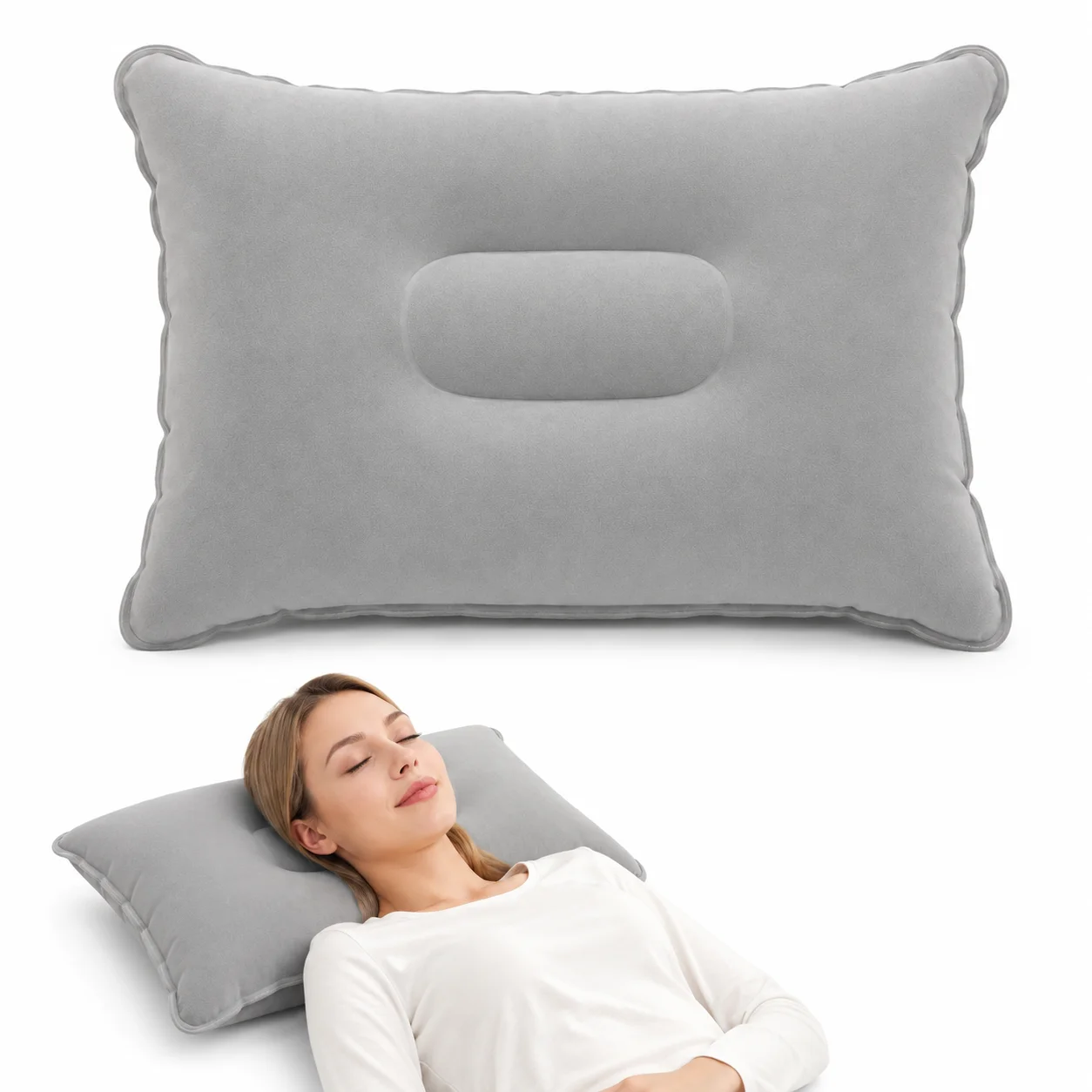 Multi-purpose Inflatable Square Pillow Fold Compact Air Cushion For Travel Camping Car Airplane Office Nap Lumbar Suppo
