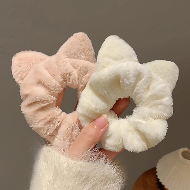 2024 Autumn Winter New Cute Kitten Ears Plush Hair Tie Band Large Intestine Head Rope Pompom Hair Ties Accessories Headwear image 6