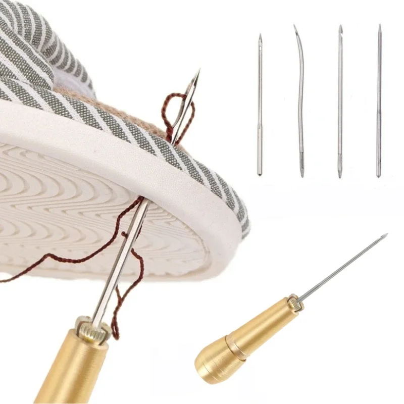 الجلود الخياطة Awl إبرة مع مجموعة مقبض النحاس ، لتقوم بها بنفسك عدة ، قماش خيمة الأحذية أداة إصلاح ، ث النايلون الموضوع