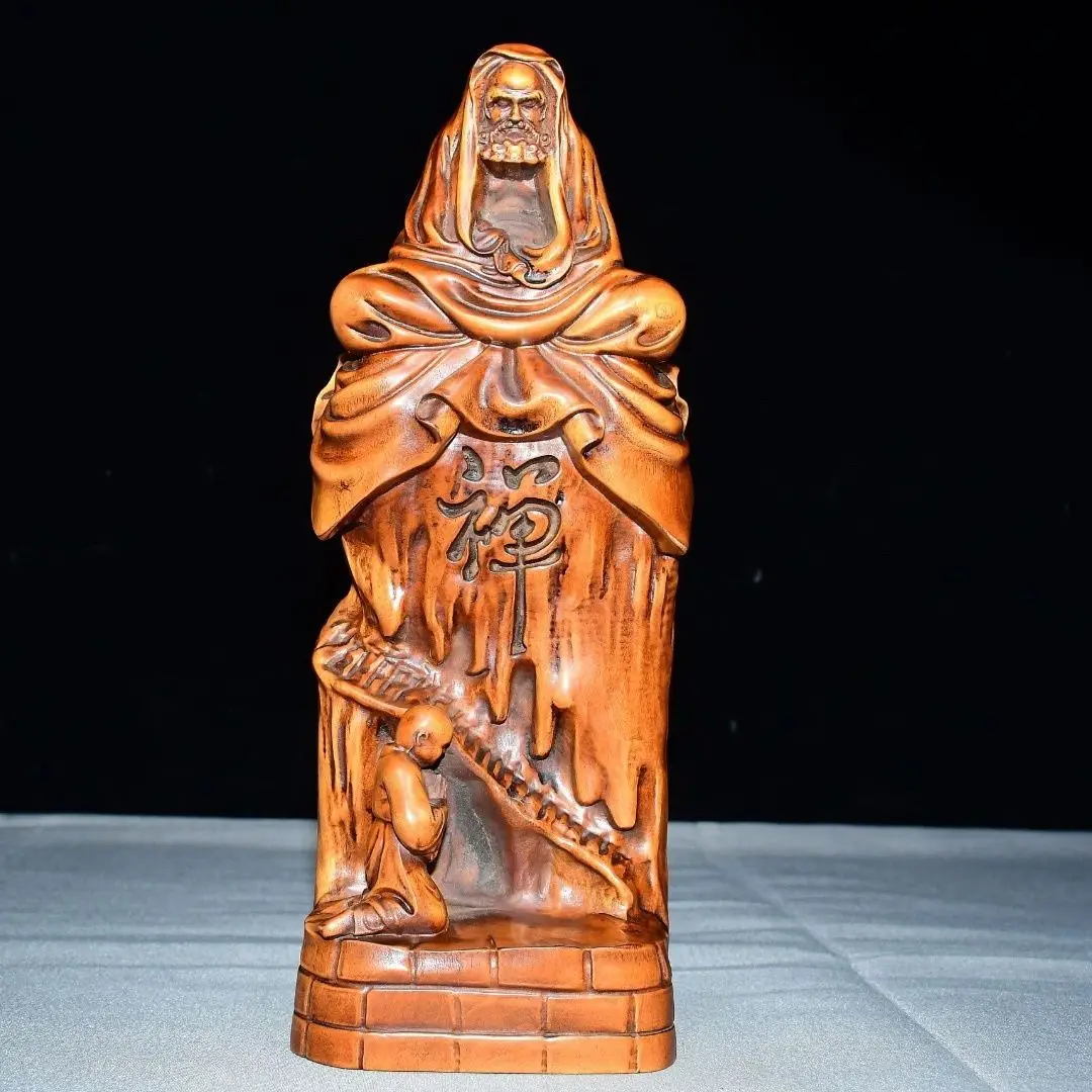 Hand Carved Wood Dharma Patriarch Statue Figurine Home Desktop Ornament Craft Gift