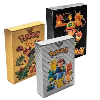 55 adet Pokemon kartları Vmax GX alman fransızca İngilizce İspanyolca Pokémon kartları Pikachu renkli Anime tabloları oyunları güverte kutusu çocuk oyuncakları