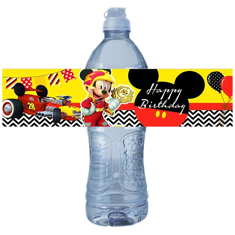 6pcs Disney Mickey Mouse Water Bottle Labels Cartoon Water Bottle Adhesive Stickers Wrapper for Kids Birthday Party Decorations