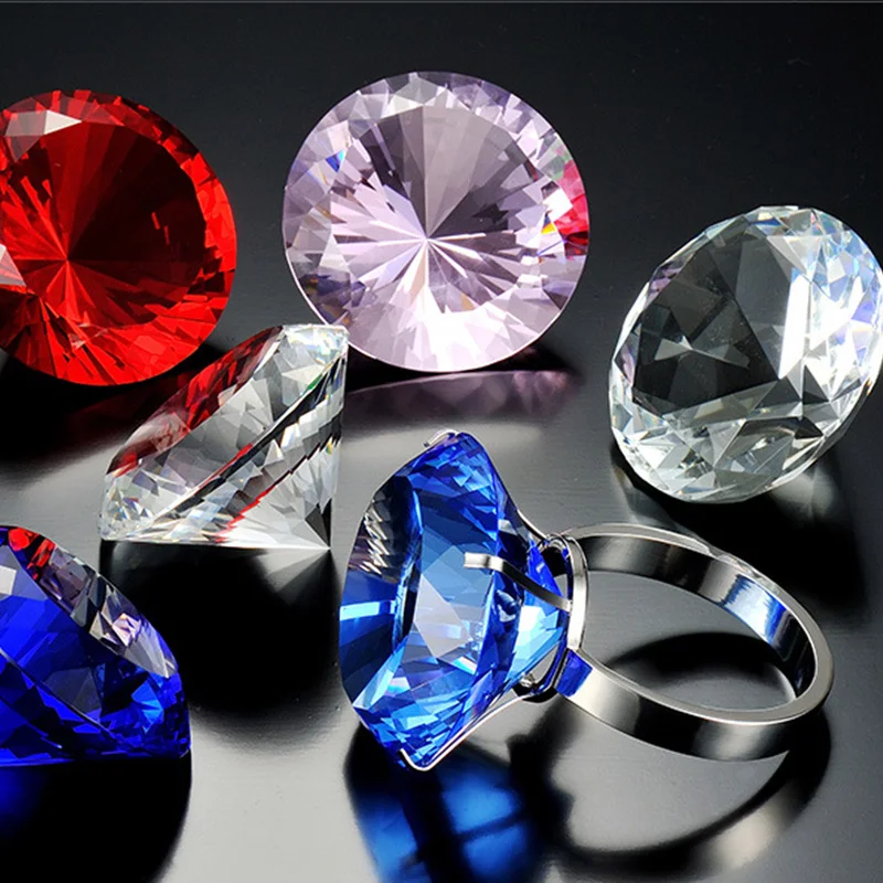F2 Wedding Decoration 3"/80mm Crystal Glass Large Diamond Ring Romantic Proposal Marriage Props Ornaments Valentine's Day Gifts