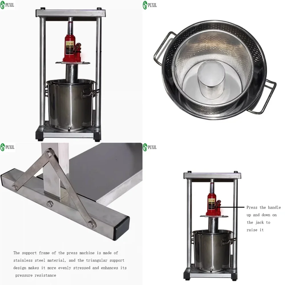 36L Manual Hydraulic Fruit Squeezer for Honey Grape Blueberry Mulberry Presser Juicer Stainless Steel Small Commercial