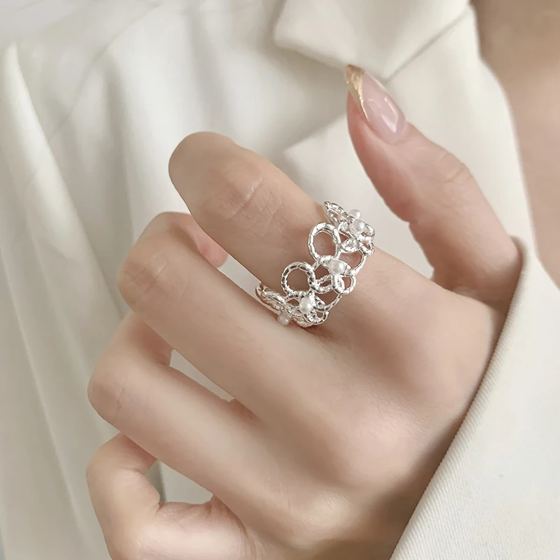 GANPUP Minimalistische Geometrische Geflecht-Verstellbare Fingerringe für Frauen, Modischer Neuer Silberfarbener Schmuck, Geschenk für Party und Büro кольцо – Detail 2