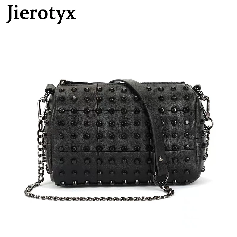 JIEROTYX Studded Crossbody torby dla kobiet czarna skórzana torebka z uchwytem Vintage gotycki styl panie torby na ramię Dropship