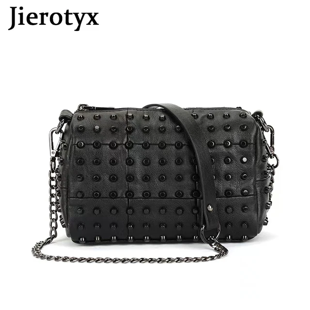JIEROTYX Studded Crossbody torby dla kobiet czarna skórzana torebka z uchwytem Vintage gotycki styl panie torby na ramię Dropship