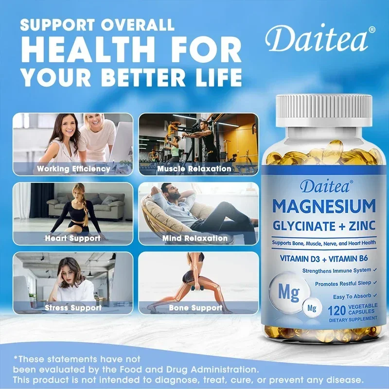 Magnesium + Zinc with Vitamin D3 and Vitamin B6 - Promotes Healthy Bones and Teeth, Heart, Nerve and Muscle Function, Non-GMO