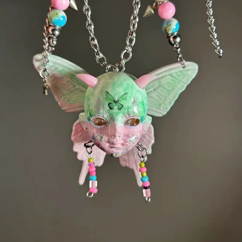 2025 New Punk Y2K Doll Necklace Design Punk Human Face Leather Pink Choker for Women Jewelry Gift Accessories