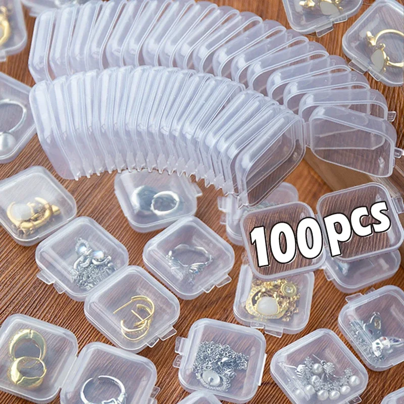 Wholesale Mini Square Storage Box Transparent Plastic Flip Cover Small Case Pill Jewelry Earrings Dustproof Storage Pack Boxes