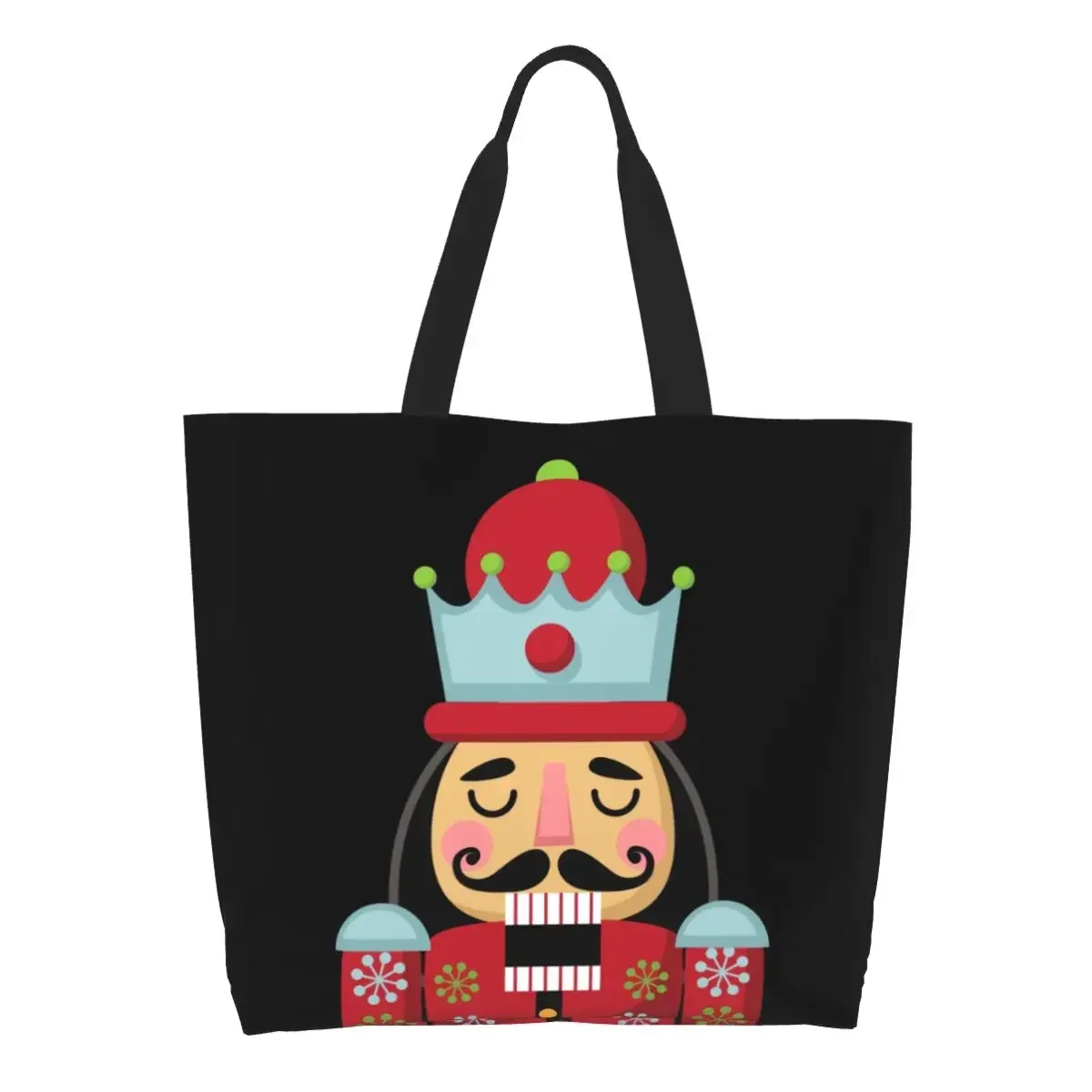 Fashion Nutcracker Shopping Tote Bags Recycling Cartoon Soldier Toy Christmas Gift Groceries Canvas Shopper Shoulder Bag