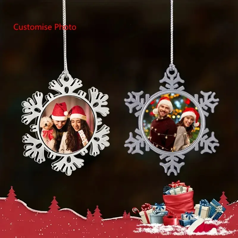 Personalised Picture Snowflake Pendant Customized Photo Christmas Winter Theme Metal Pendant for Home Decor Holiday Decorations