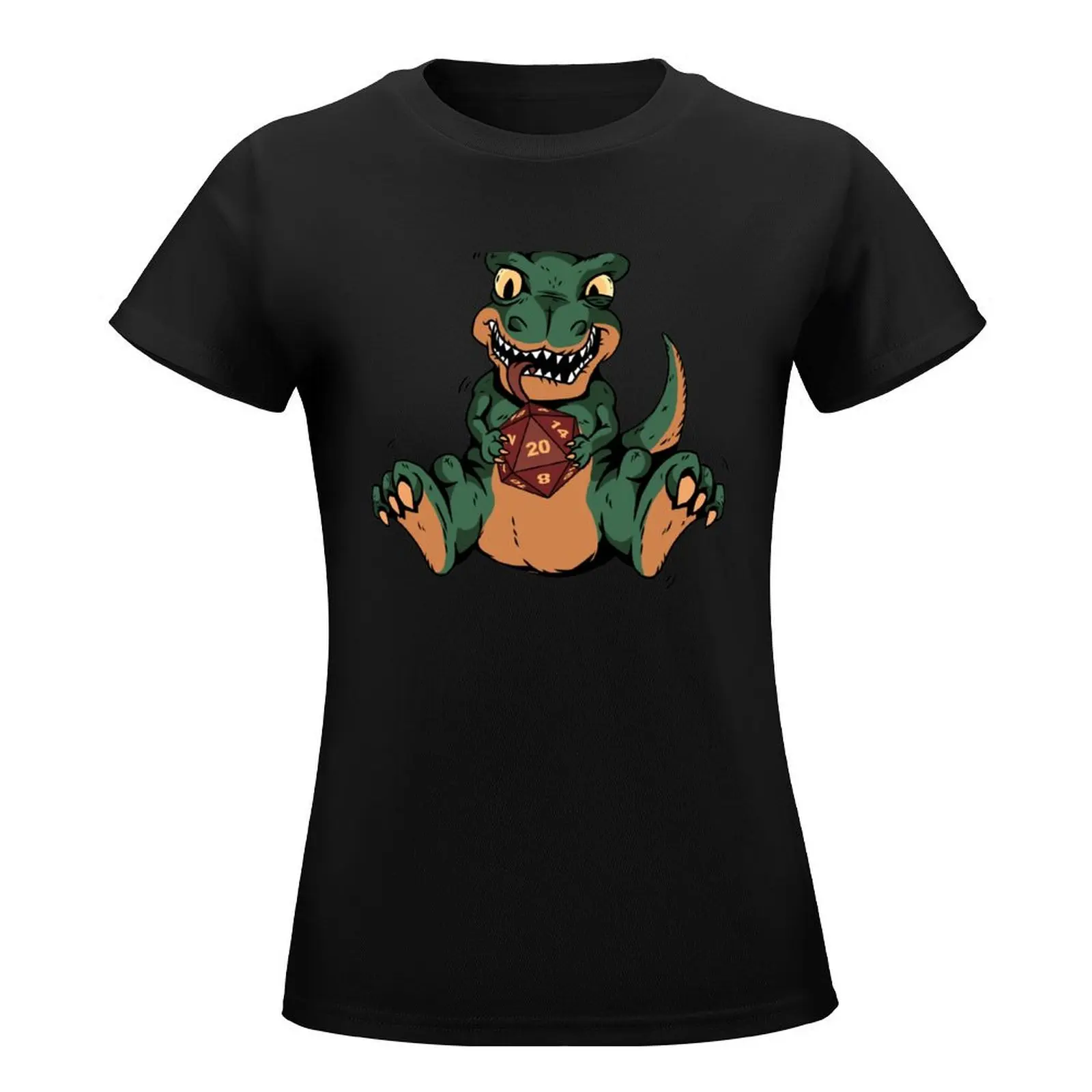 T-Rex Dinosaur with dnd dice D20 T-Shirt cute clothes summer tops korean fashion aesthetic clothes white t-shirts for Women