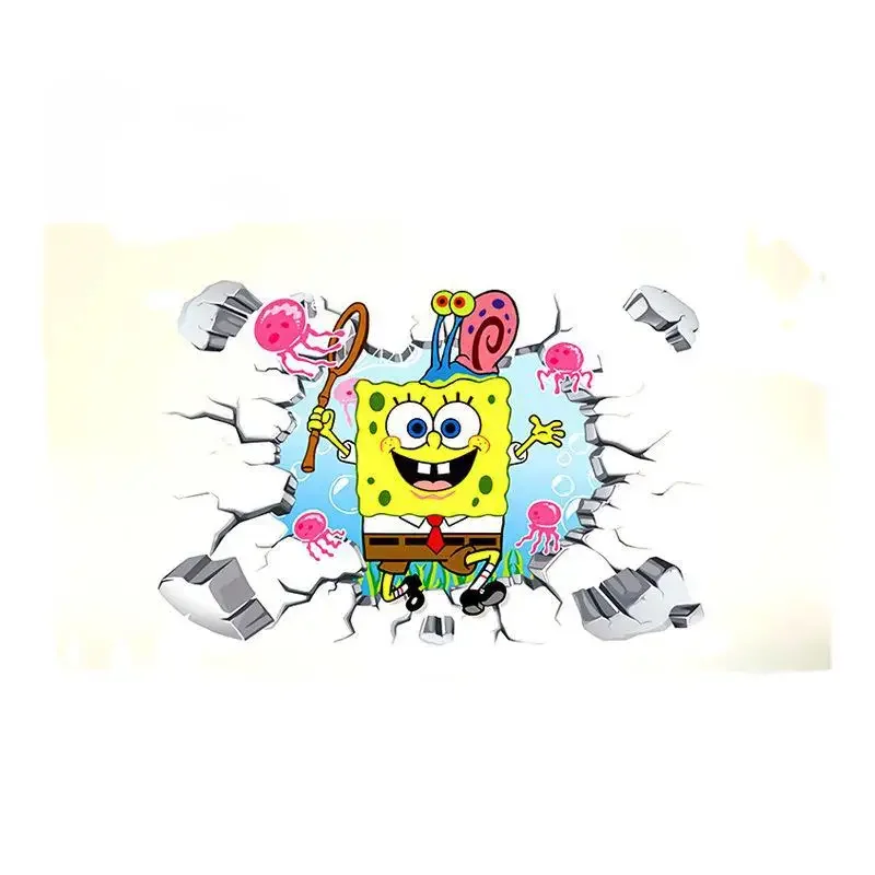 Simulation 3D SpongeBob Schwammkopf Entfernen Farbe Wandaufkleber Schlafzimmer Sofa Raum Dekorative Aufkleber Bemalte Aufkleber 40x60cm