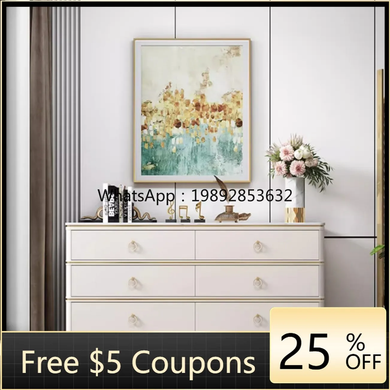 

LYY Light Luxury Chest of Drawers Bedroom Drawer Storage Modern Simple Living Room Solid Wood Marble Storage Sideboard