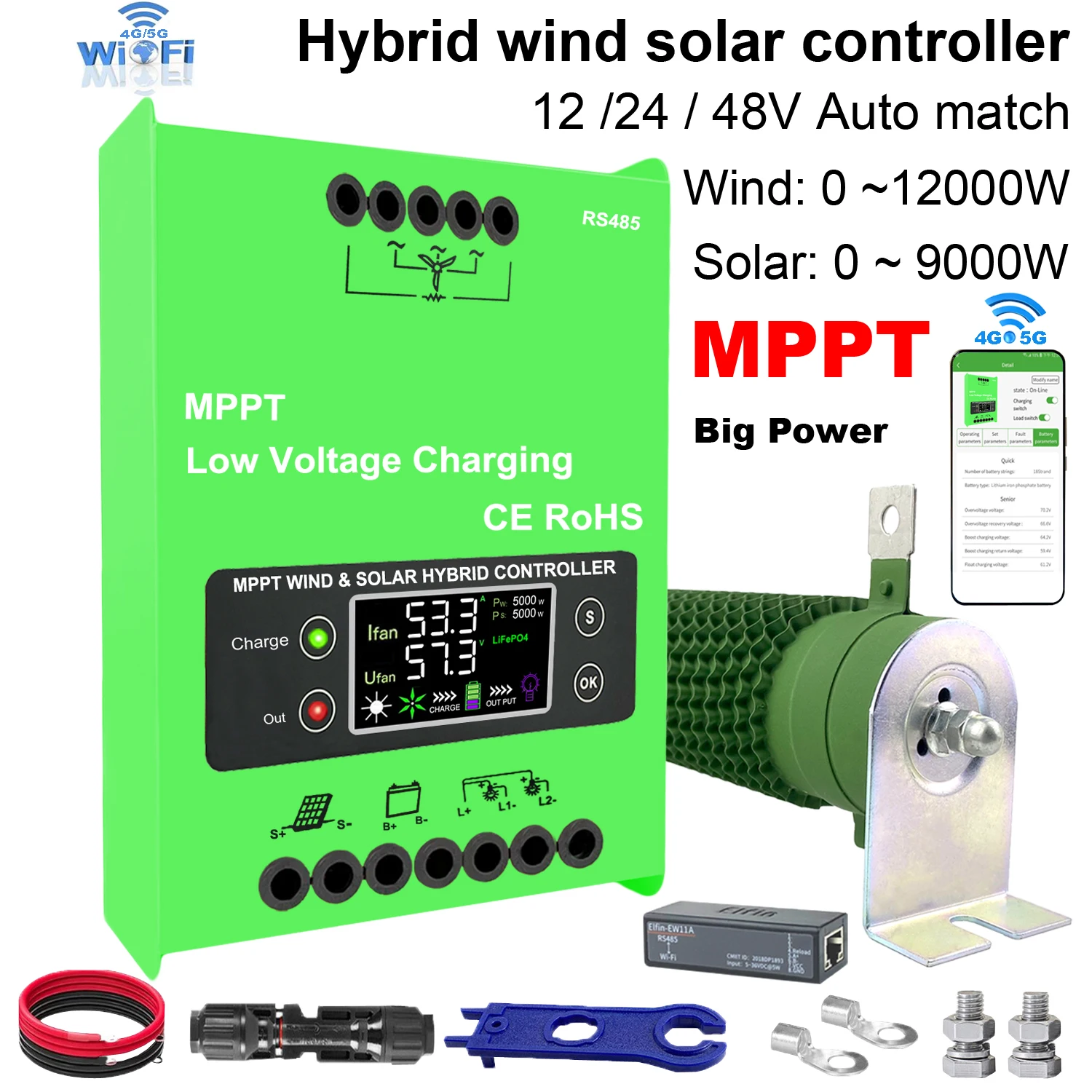 8000W 9KW MPPT Wind Solar Hybrid Charge Controller 12V 24V 48V Auto Wind 3000W Solar 5000W Hybrid Controller With WIFI Optional