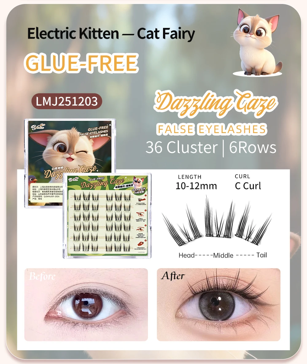 Yelix Kleberfreie Falsche Wimpern 15 Stile Selbstklebende Cluster-Wimpern Natürliche Einzelwimpern-Verlängerungen Großhandel Wimpern-Zubehör – Detail 9
