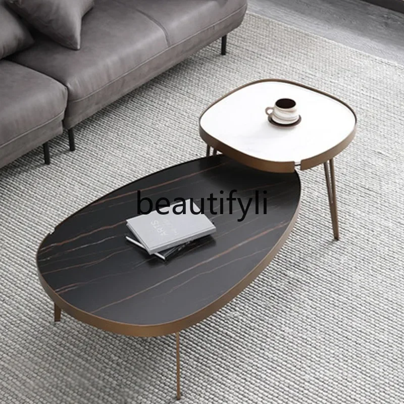 

Asmt52 A139 Italian Minimalist Rock Slab Coffee Table Modern Simple Light Luxury Living Room Home Oval Large and Small Coffee T