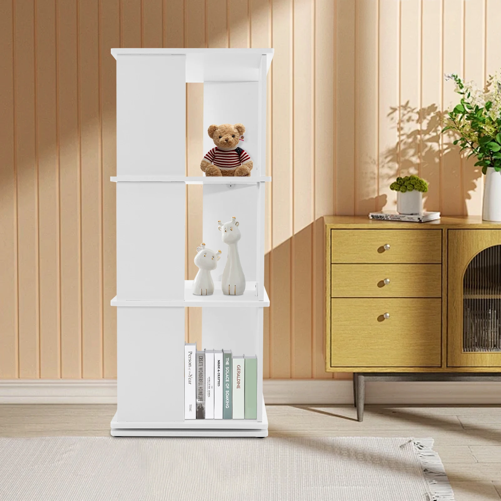 

Three-tier Rotating Bookshelf Bookcase Display Book Rack 360° Revolving