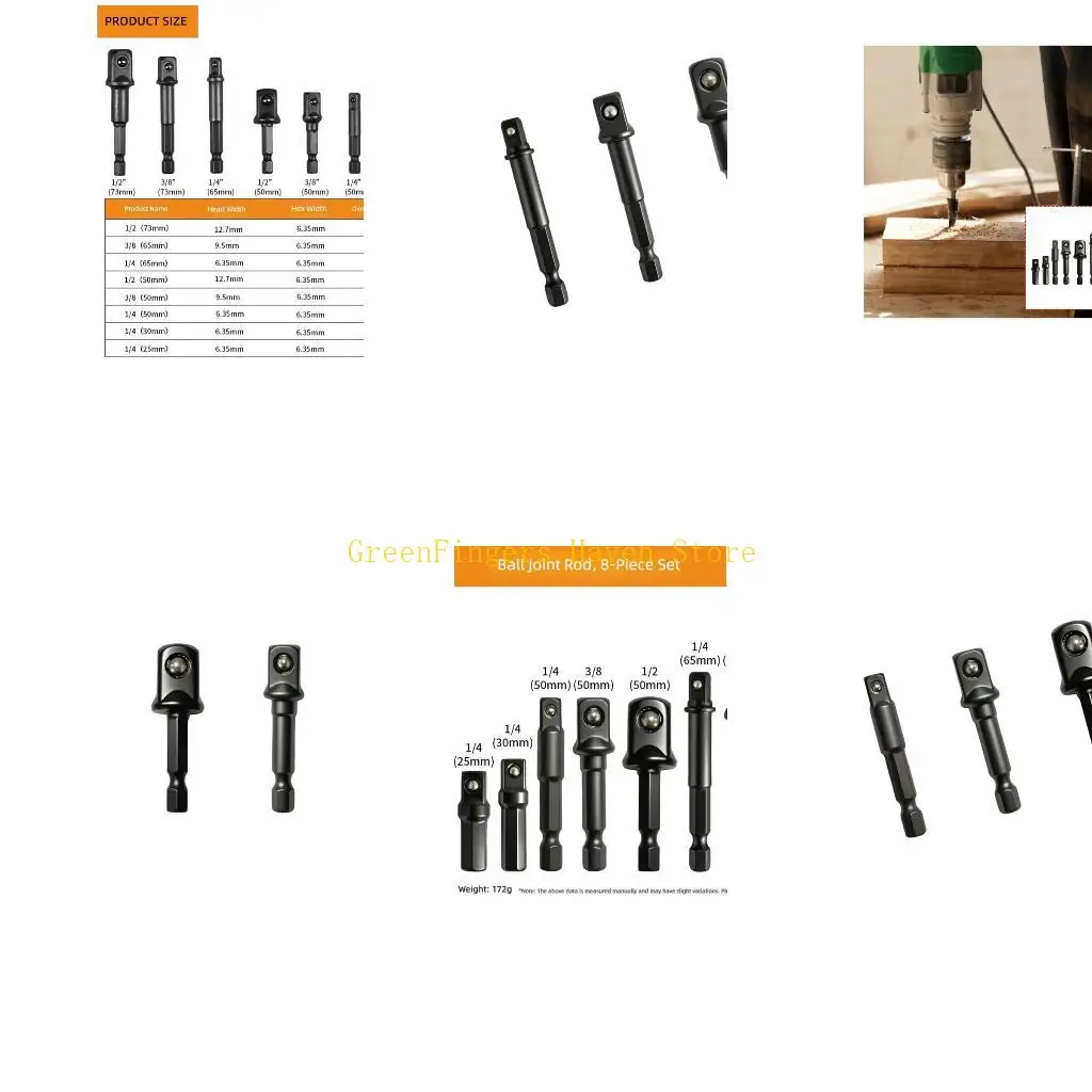 F68D 1/4 Bit Drill Joiner Set with Square Drive End, Detent Ball Hold, Steel Build for Repair, Install, and Service Work
