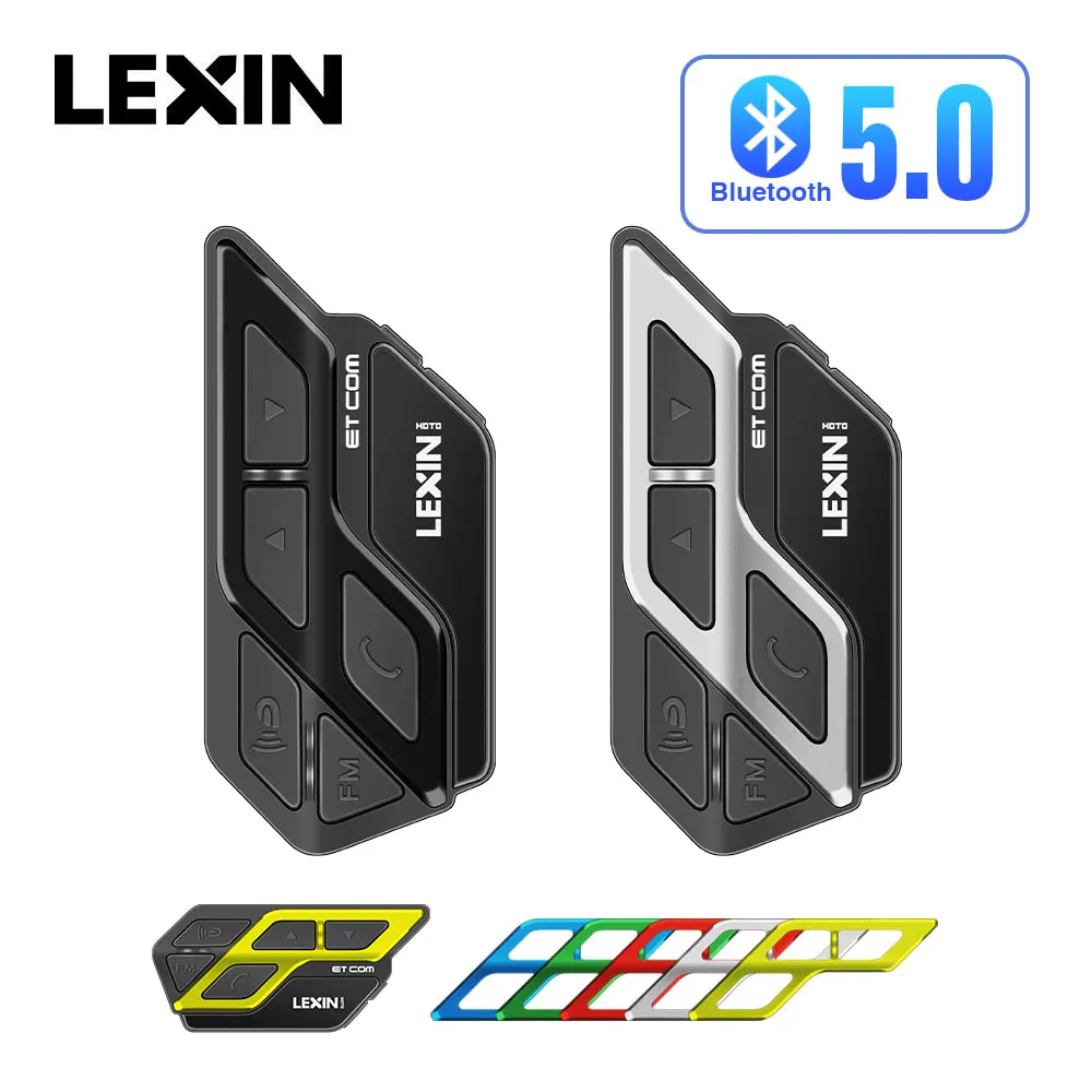 LEXIN ET COM Helmet Intercom Motorcycle Bluetooth v5.0 with 6 DIY Color, Waterproof&FM Radio Headsets