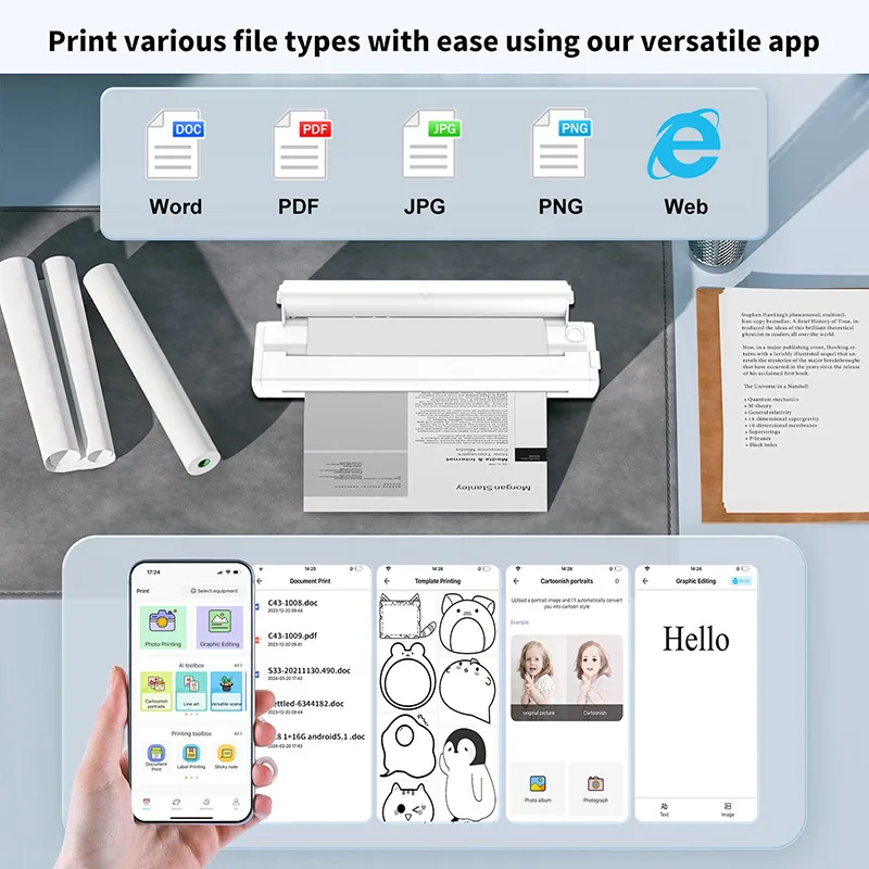 Cross-border A4 portable thermal printer wireless ink-free Bluetooth printer supports various sizes of paper