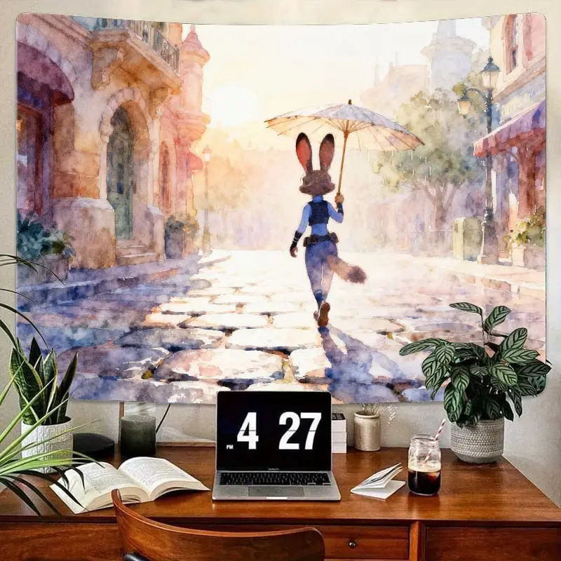 1 шт. гобелен «Зверополис Джуди Хопс», акварельный эстетический настенный рисунок с кроликом, мечтательный европейский уличный декор из полиэстера для спальни 1 шт. гобелен «Зверополис Джуди Хопс», акварельный эстетический настенный рисунок с кроликом, мечтательный европейский уличный декор из полиэстера для спальни