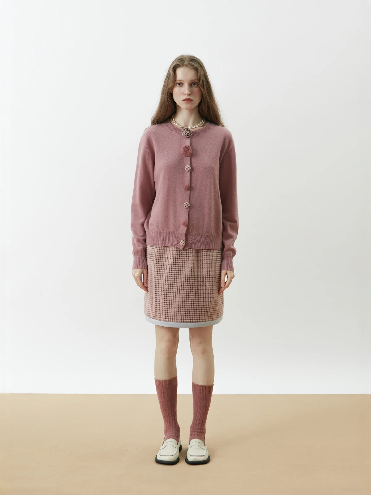 

Xunruo Handmade Knitted Woolen Cardigan Raspberry Berry Color Plant Floral Patterned Long Sve Regular Fit Cardigan