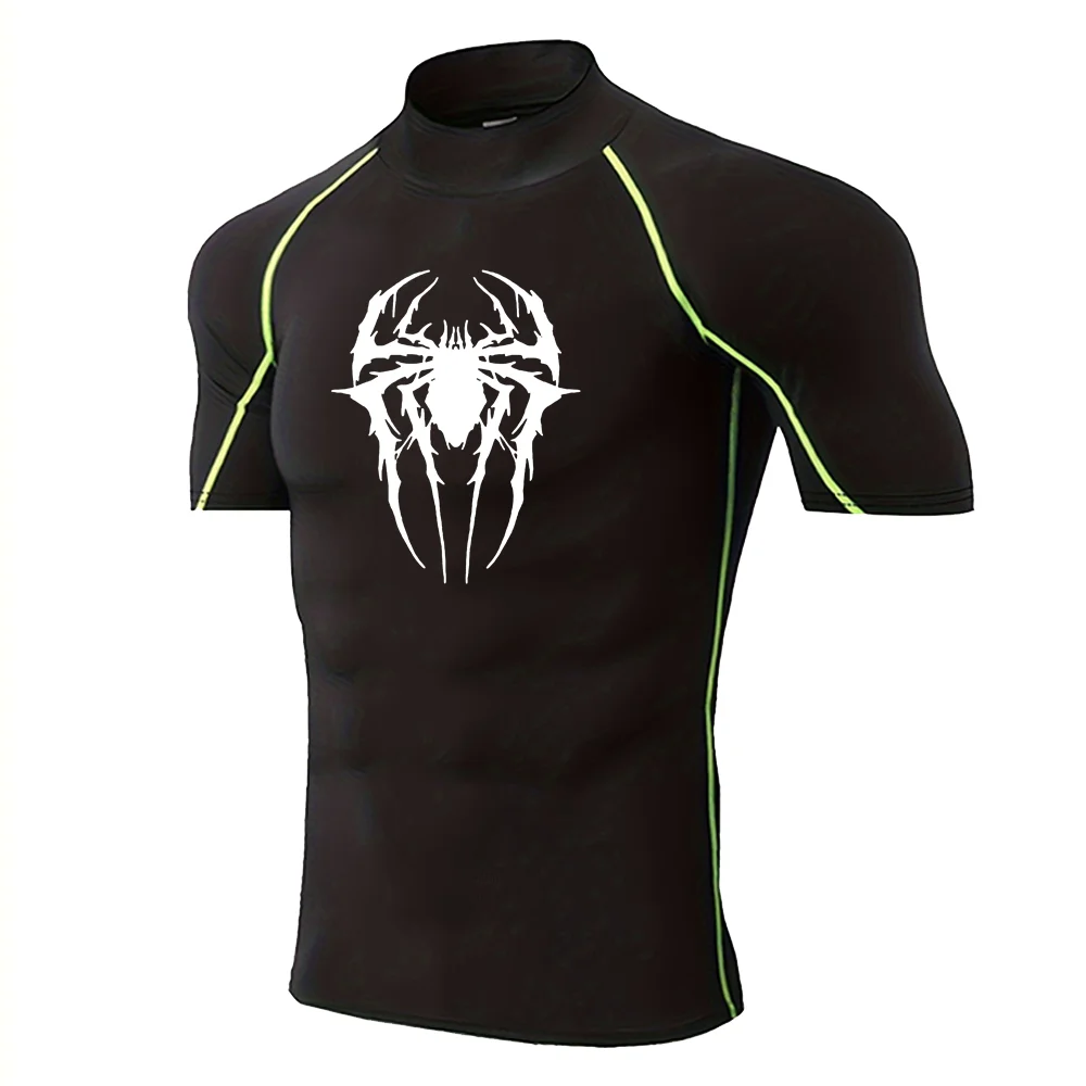 Men's Spider-printed Compressed Shirt, Fitness Sports, Running T-shirts, Fitness Sports Athletes Quick Dry Short-sleeved S-3XL image 2