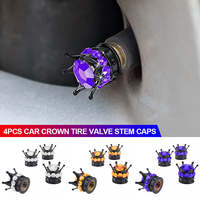 4Pcs Car Crown Tire Valve Stem Caps with Bling Crystal Rhinestone Chrome Crown Vehicle Tire Caps Covers Accesorios