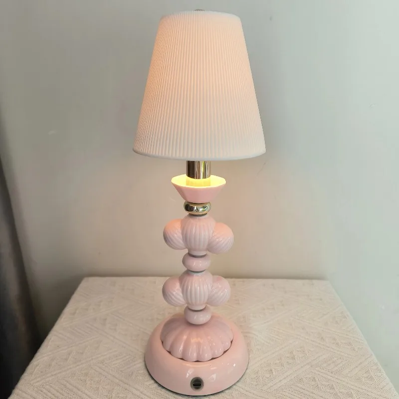 Ceramic Rechargeable Table Lamp with Warm White 6000 mAh Light Emitting Diode for Reading Room Lighting