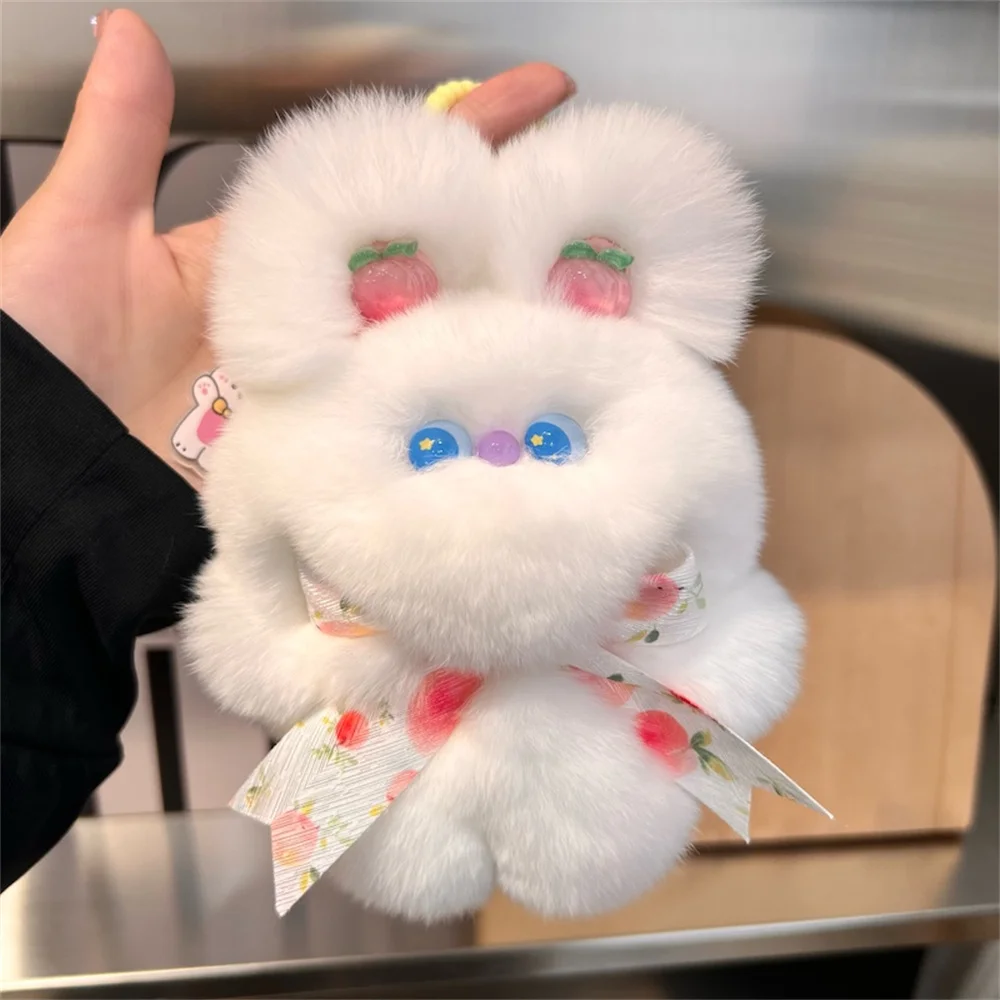 

Cute Rex Rabbit Fur Bunny Keychain Animal Cartoon Funny Key Ring Creative Mini Rabbit Bag Pendant Keychains For Car Small Gifts