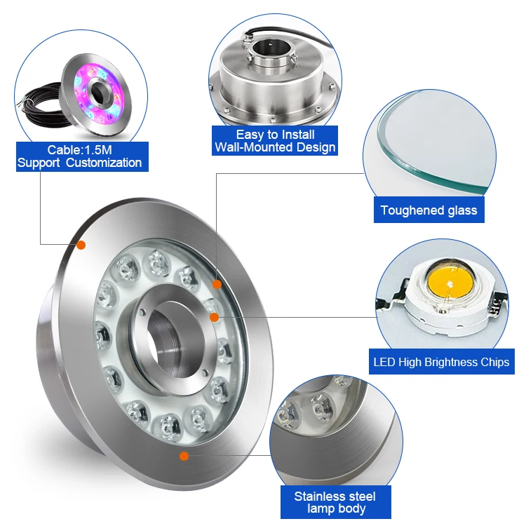 Lampu Led bawah air 12V 6W, lampu Stainless Steel dekorasi air mancur dengan lampu Led