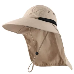 Hot Outdoor Anti-UV Hiking Hats Larger Thick Cotton Sun Hat with Neck Flap Anti-mosquito Waterproof Fishing Panama Camping Hat