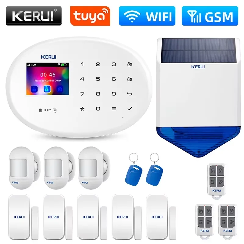 مجموعة نظام إنذار KERUI W202 GSM WIFI حماية أمن الأجهزة المنزلية Tuya Smart APP دعم Alexa مع كاشف مستشعر الحركة