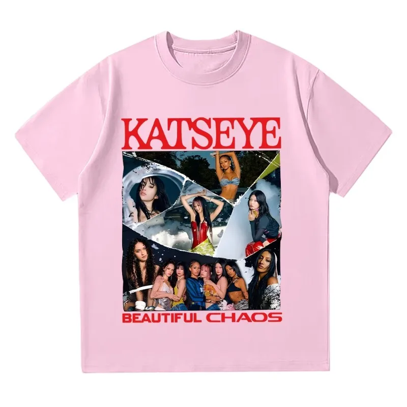 KATSEYE الفوضى الجميلة تي شيرت موضة الصيف رائجة البيع ملابس الجرافيك للجنسين الهيب هوب الشارع الشهير Y2K تيز تي شيرت بلايز #2