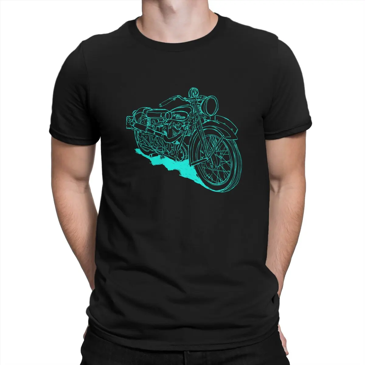 Turquoise Graphic Polyester TShirt Royal Enfields Motor Printing Streetwear Casual T Shirt Male Tee