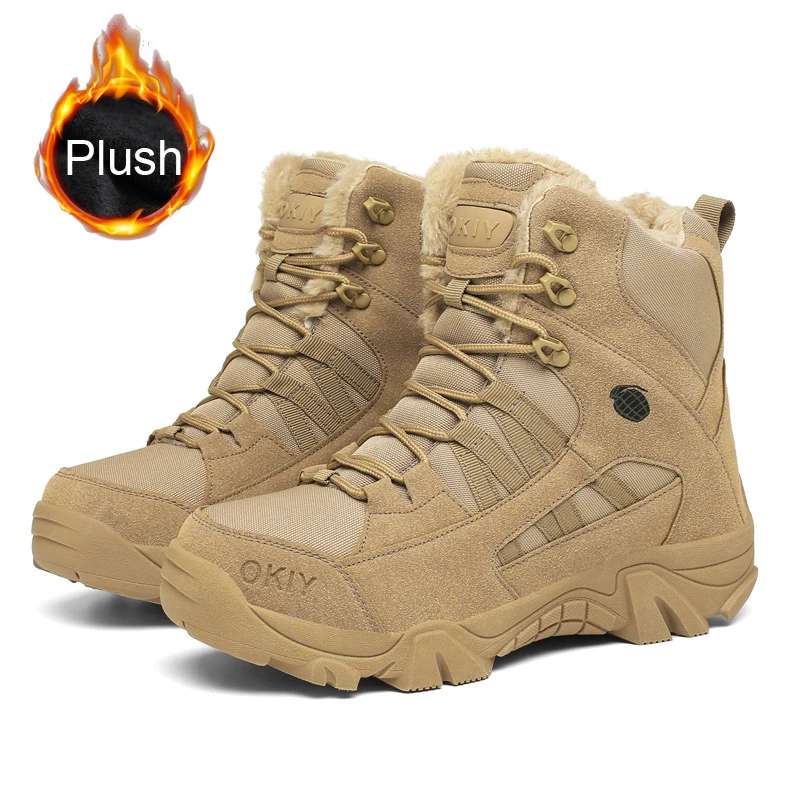 Winter Shoes for Men Boots Outdoor High Tops Leather Canvas Casual Warm Plush Hiking Climbing Shoes Ankle Military Boots