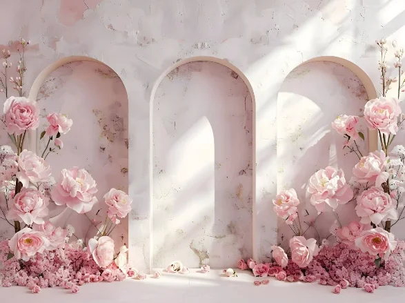 Photography Backdrop Arch Indoor Pink Floral Screen Decor Girl Birthday Party Wedding Engagement Background Photocall Studio