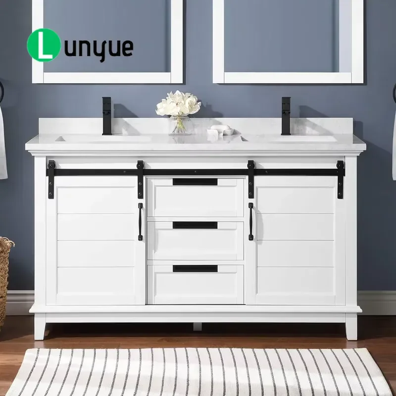 Australian Standard 60 Inch Double Sink Bathroom Vanity Cabinet Solid Wood MDF White Modern Eco Friendly Wall Mounted Storage