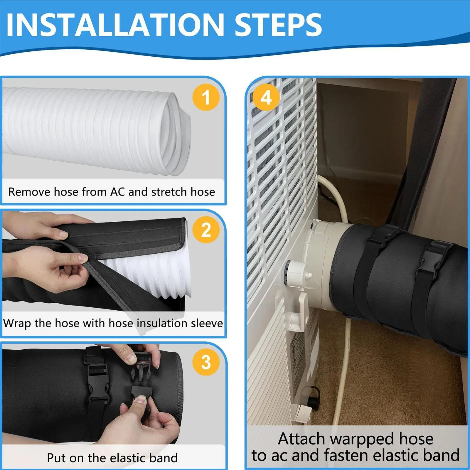 Air Conditioner Hose Cover Wrap AC Hose Duct Vent Cover Sleeve Insulated Cover for Portable AC 5" & 5.9" Exhaust Hoses Tube view 3