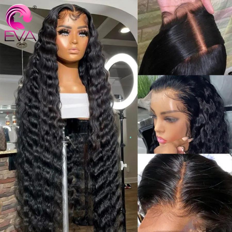 إيفا الشعر موجة عميقة 13x6 HD الدانتيل الباروكة الأمامية الطبيعية الأسود غلويليس شعر مستعار 5x5 6x6 HD الدانتيل إغلاق شعر مستعار قبل قطعها رقيقة جدا HD شعر مستعار