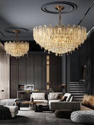 Modern Luxury Crystal Big Home Decor Ceiling Chandelier Large Led European Designer Light Fixture for Living Room Golden
